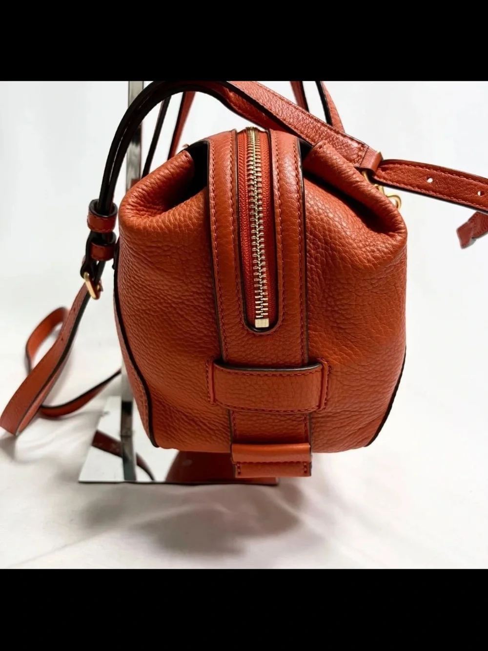 Tory Burch Orange Pebbled Leather Shoulder Bag